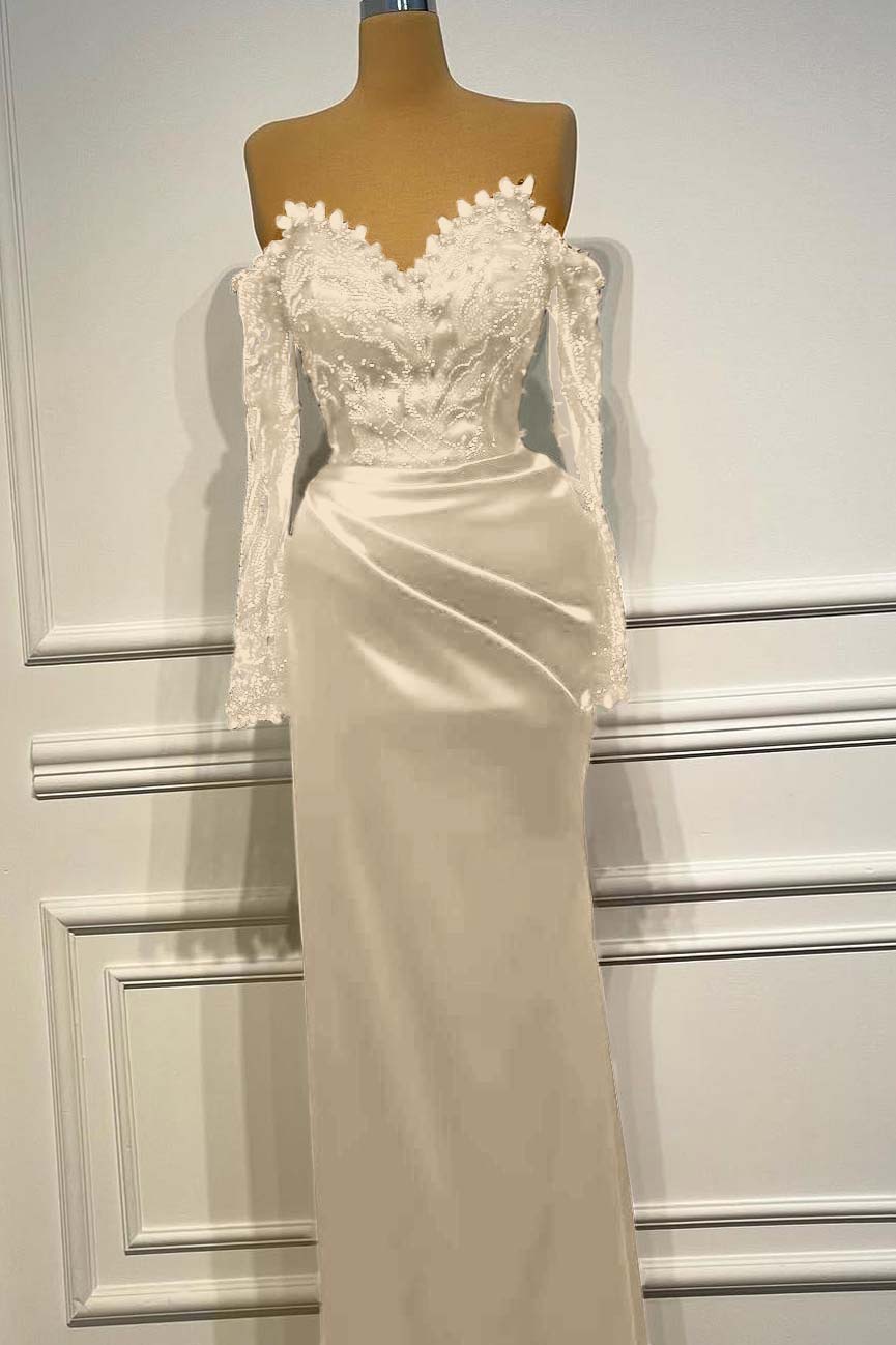 Sheath/Column Prom Dress Long Sleeve Off the Shoulder Formal Dress With Beadings and Rhinestones