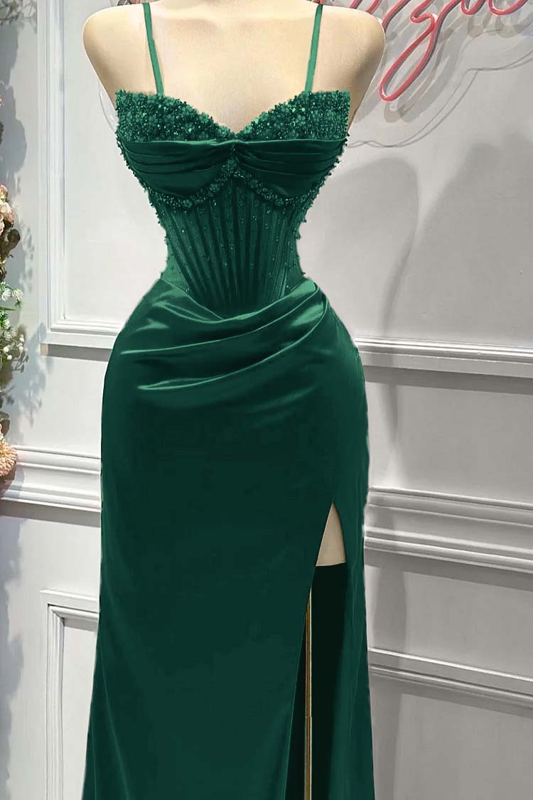 Sheath/Column Prom Dress Sleeveless Spaghetti Straps Formal Dress With Beadings and Rhinestones