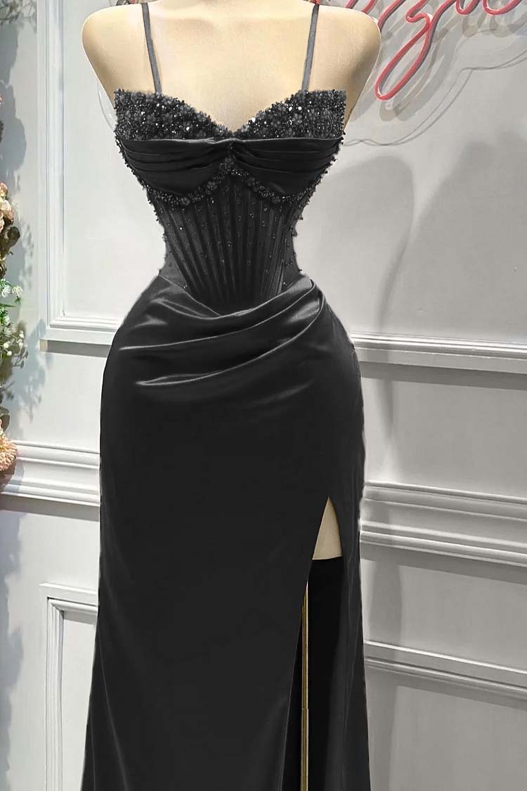 Sheath/Column Prom Dress Sleeveless Spaghetti Straps Formal Dress With Beadings and Rhinestones