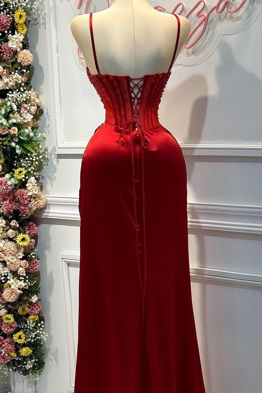 Sheath/Column Prom Dress Sleeveless Spaghetti Straps Formal Dress With Beadings and Rhinestones