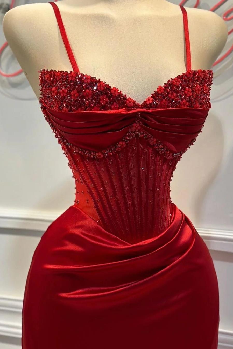 Sheath/Column Prom Dress Sleeveless Spaghetti Straps Formal Dress With Beadings and Rhinestones