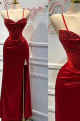 Sheath/Column Prom Dress Sleeveless Spaghetti Straps Formal Dress With Beadings and Rhinestones