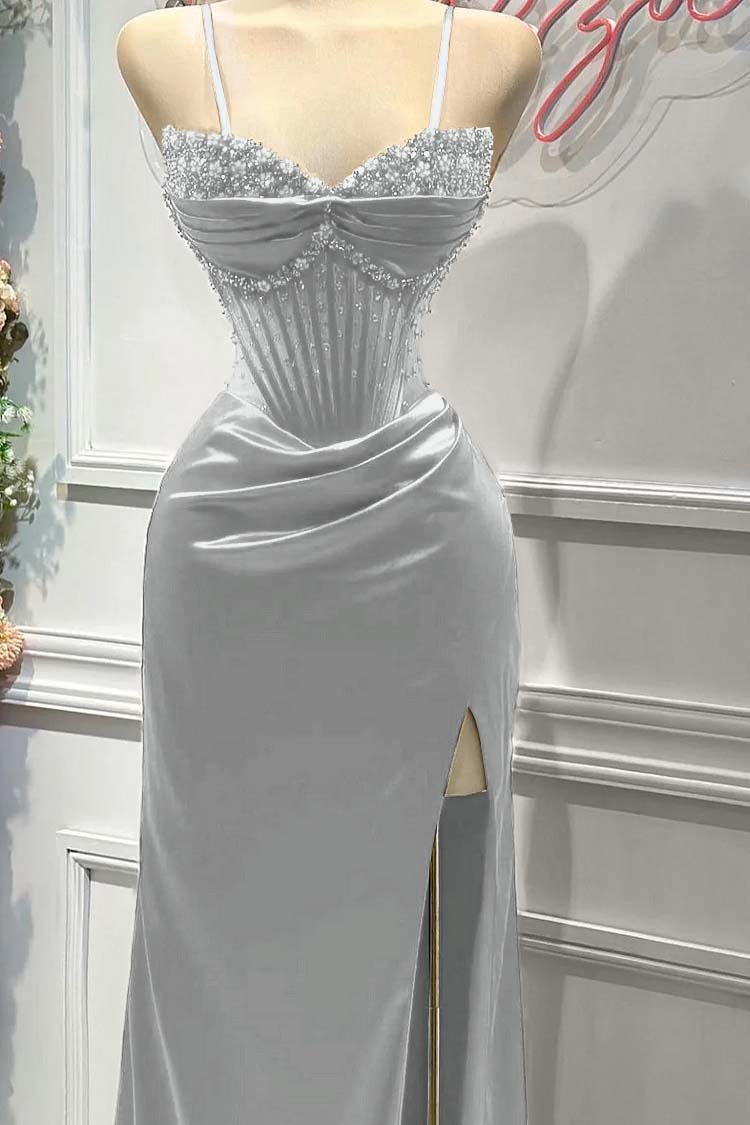 Sheath/Column Prom Dress Sleeveless Spaghetti Straps Formal Dress With Beadings and Rhinestones