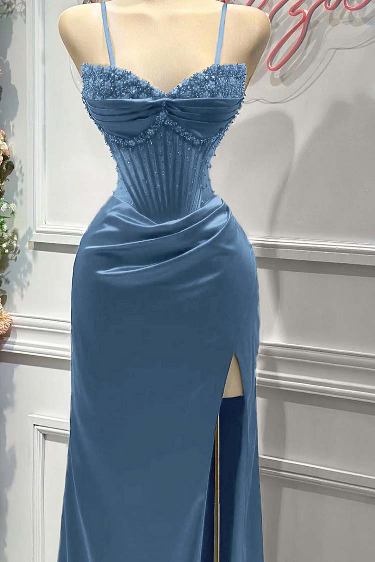 Sheath/Column Prom Dress Sleeveless Spaghetti Straps Formal Dress With Beadings and Rhinestones