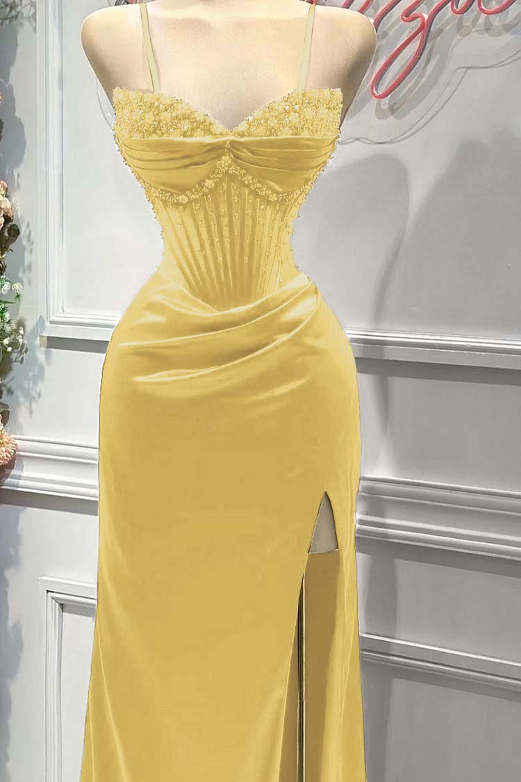 Sheath/Column Prom Dress Sleeveless Spaghetti Straps Formal Dress With Beadings and Rhinestones