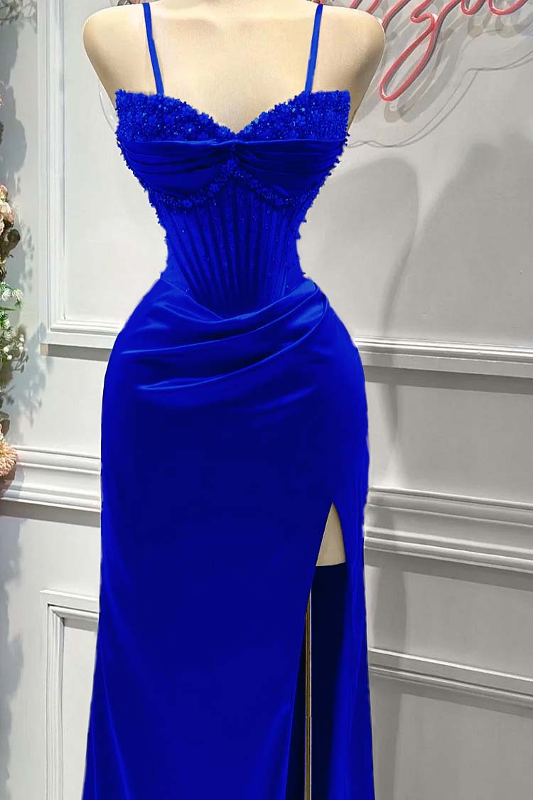 Sheath/Column Prom Dress Sleeveless Spaghetti Straps Formal Dress With Beadings and Rhinestones