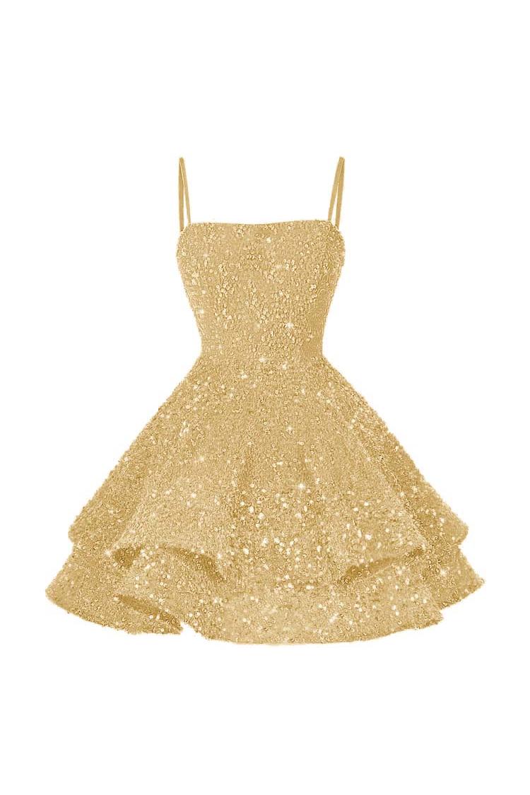 Shining Pink Homecoming Dress Spaghetti Straps Sleeveless Ball Gown Short Dress With Sequins