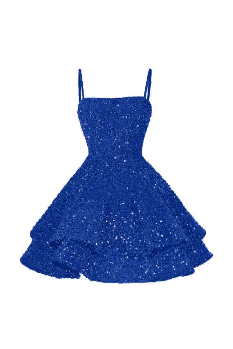 Shining Pink Homecoming Dress Spaghetti Straps Sleeveless Ball Gown Short Dress With Sequins