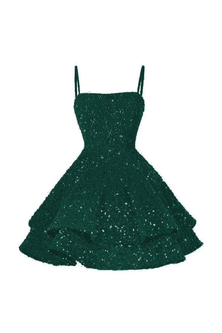Shining Pink Homecoming Dress Spaghetti Straps Sleeveless Ball Gown Short Dress With Sequins
