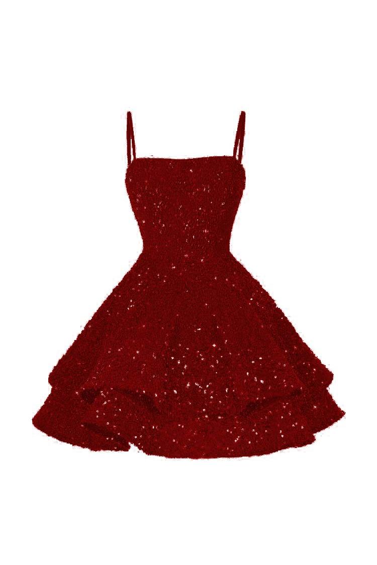 Shining Pink Homecoming Dress Spaghetti Straps Sleeveless Ball Gown Short Dress With Sequins