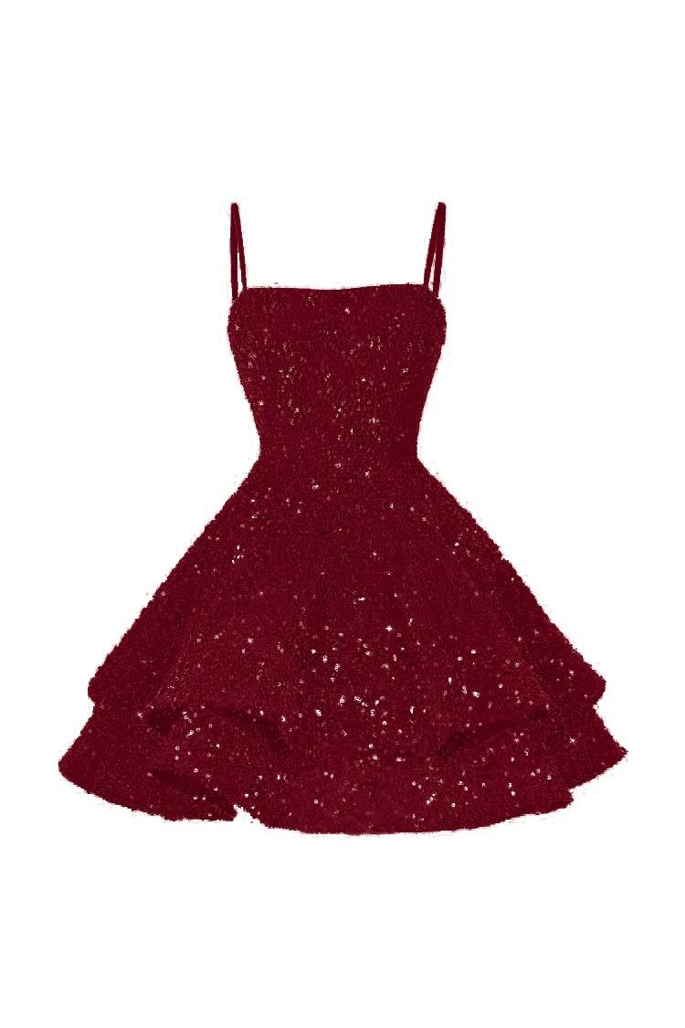 Shining Pink Homecoming Dress Spaghetti Straps Sleeveless Ball Gown Short Dress With Sequins