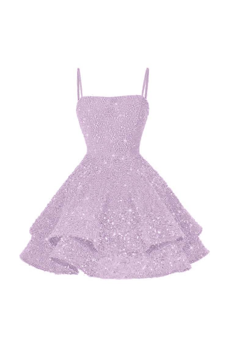 Shining Pink Homecoming Dress Spaghetti Straps Sleeveless Ball Gown Short Dress With Sequins