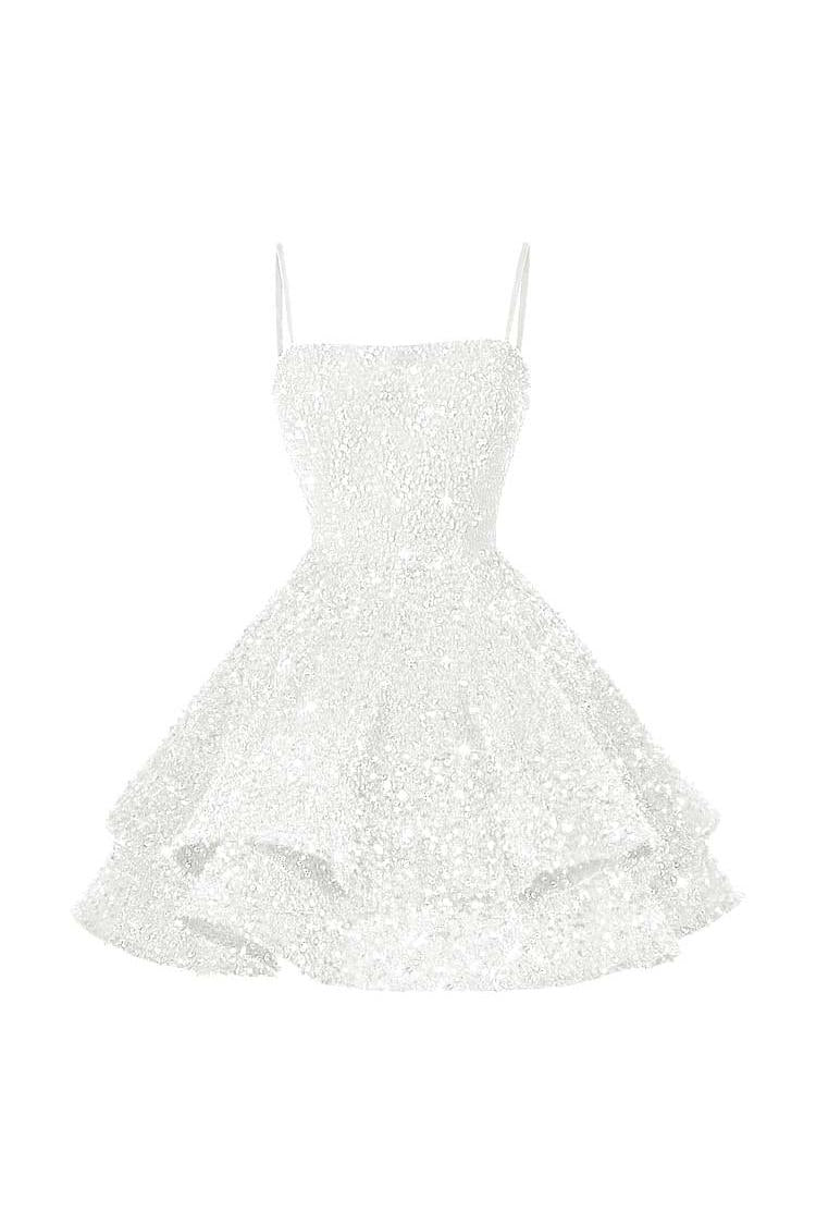 Shining Pink Homecoming Dress Spaghetti Straps Sleeveless Ball Gown Short Dress With Sequins