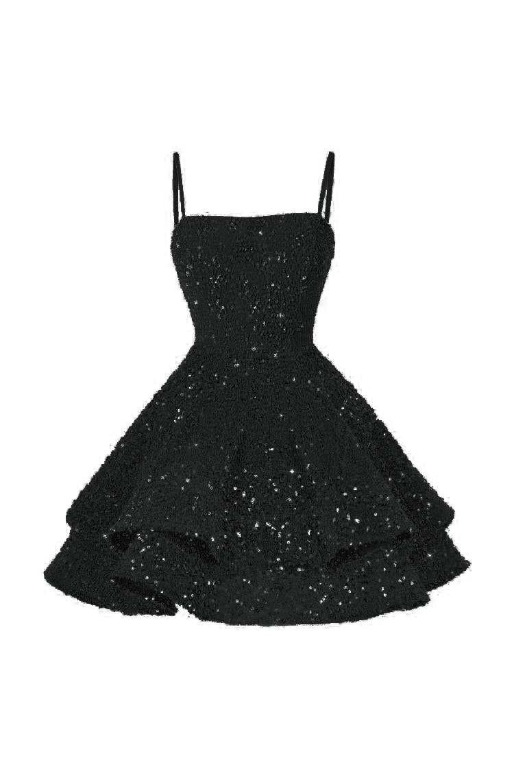 Shining Pink Homecoming Dress Spaghetti Straps Sleeveless Ball Gown Short Dress With Sequins