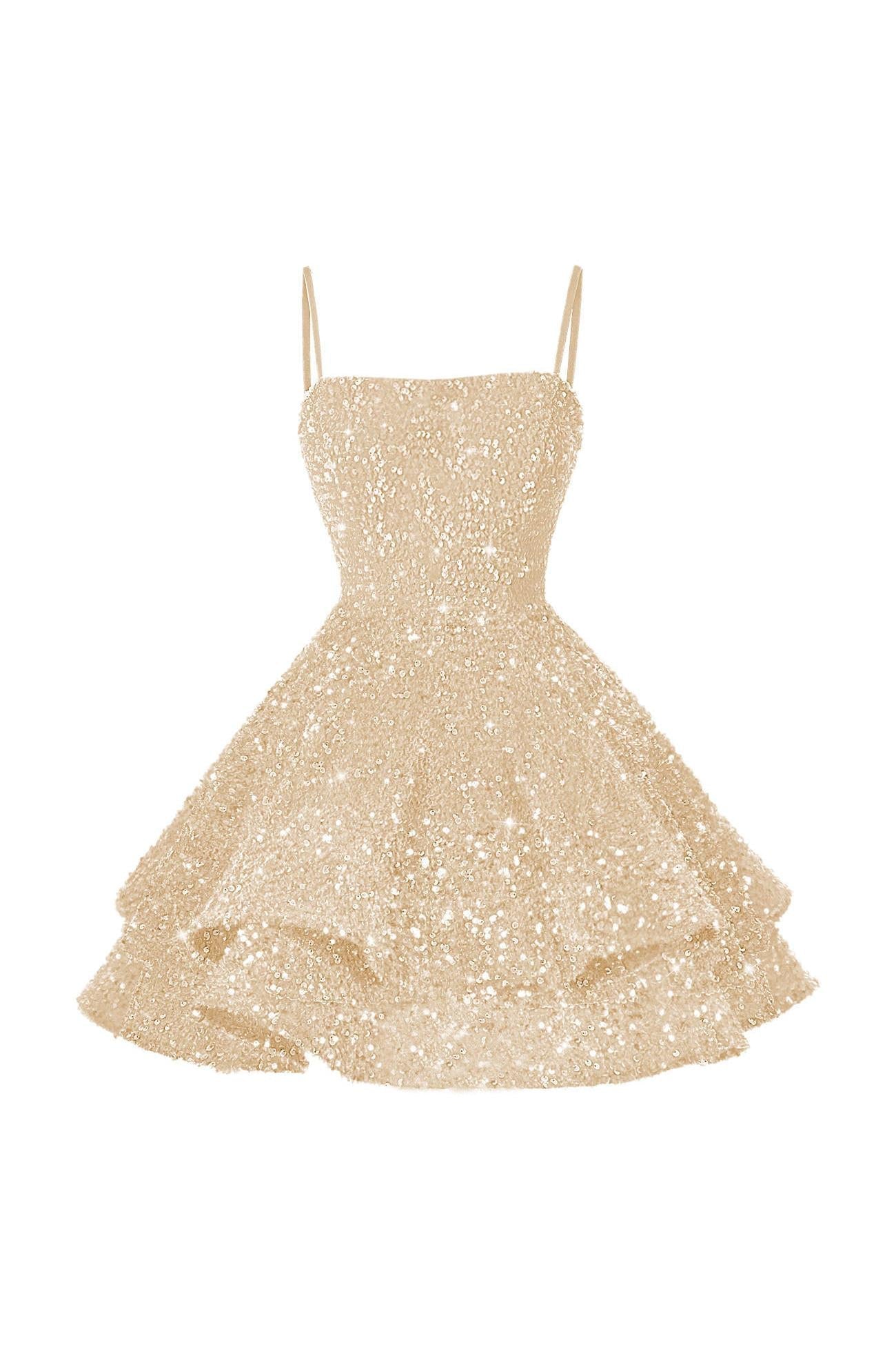 Shining Pink Homecoming Dress Spaghetti Straps Sleeveless Ball Gown Short Dress With Sequins