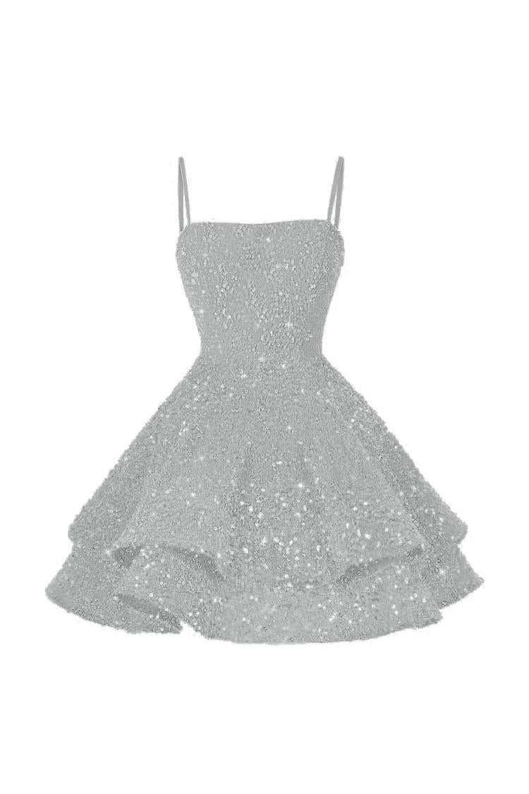 Shining Pink Homecoming Dress Spaghetti Straps Sleeveless Ball Gown Short Dress With Sequins