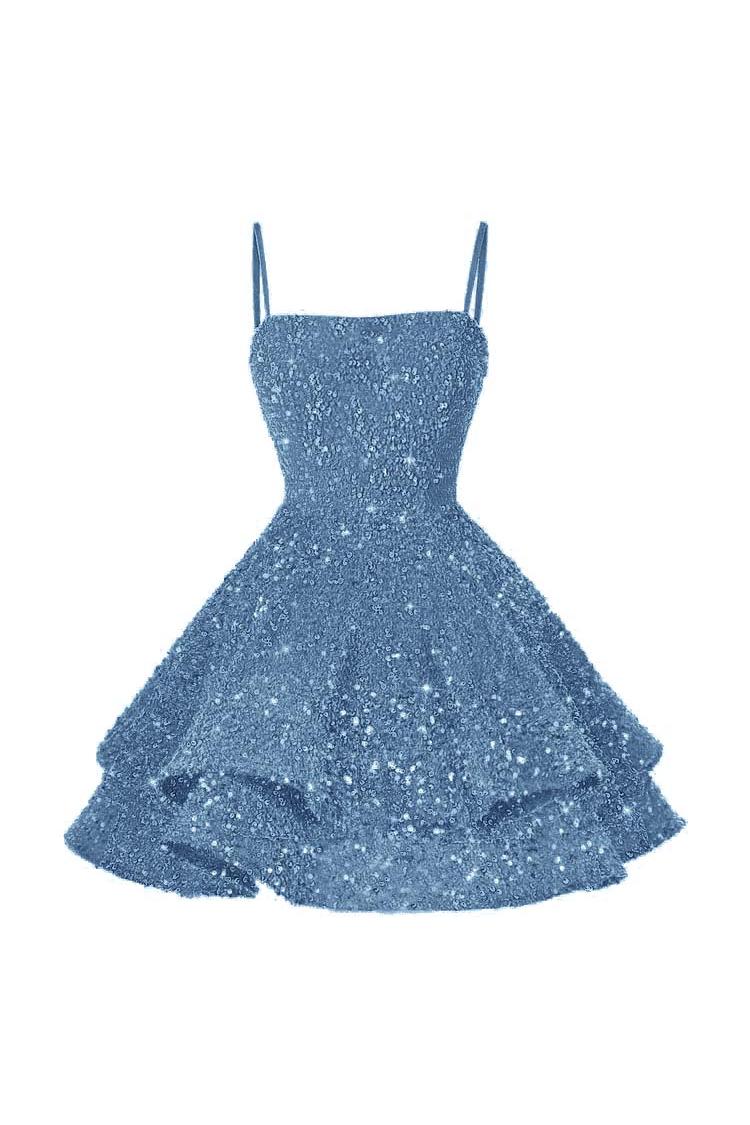 Shining Pink Homecoming Dress Spaghetti Straps Sleeveless Ball Gown Short Dress With Sequins
