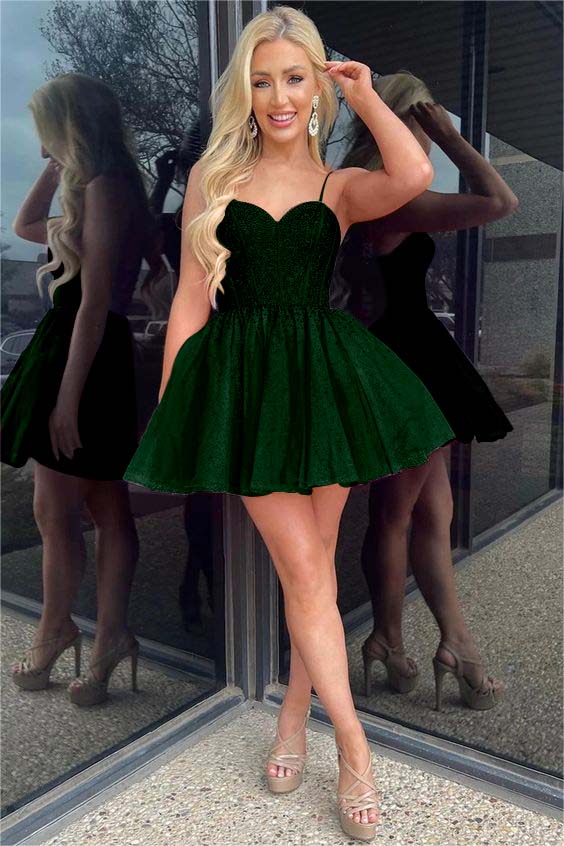 Shinning Spaghetti Straps Homecoming Dress Sleeveless Short A Line Cocktail Dress With Sequins