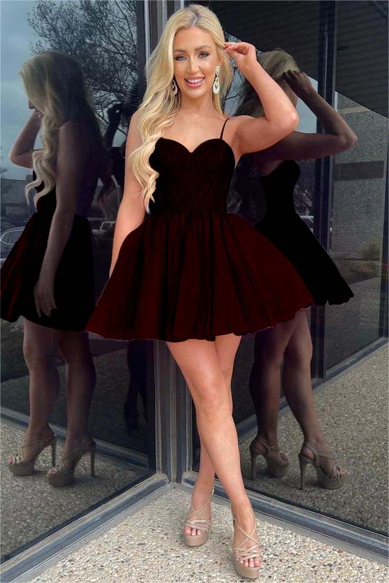 Shinning Spaghetti Straps Homecoming Dress Sleeveless Short A Line Cocktail Dress With Sequins