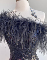 Shiny Homecoming Dress Bodycon Sequin Style with Chic Feather Short Party Cocktail Dress