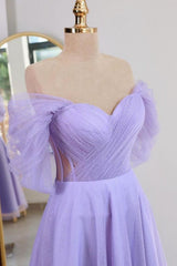 Shiny Tulle Prom Dress Off the Shoulder Light Blue Tea Length Evening Dress