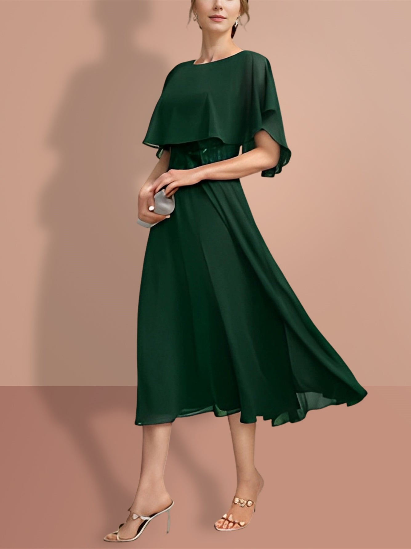 Short-Sleeve A-Line Princess Gown with Jewel Neckline for the Mother of the Bride