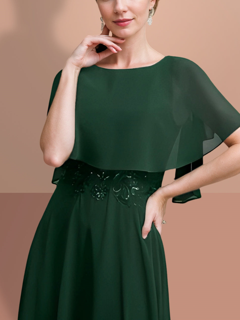 Short-Sleeve A-Line Princess Gown with Jewel Neckline for the Mother of the Bride