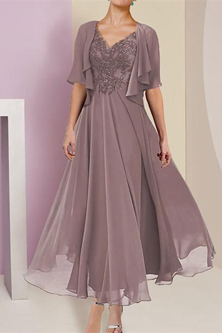 Short Sleeve A-Line Princess Jacket Dress for the Mother of the Bride