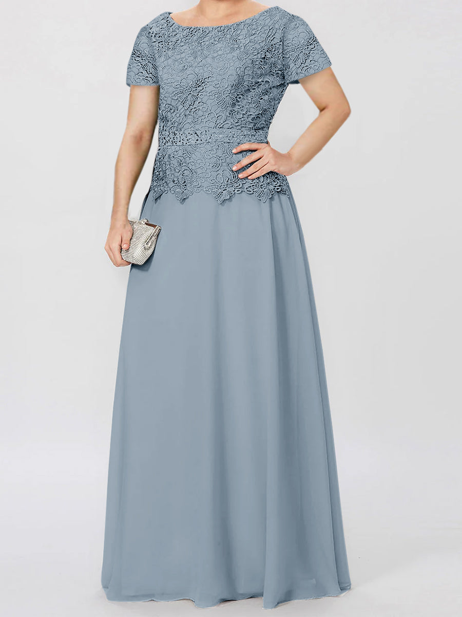 Short-Sleeve A-Line Princess Mother of the Bride Dress with Applique and Sequins