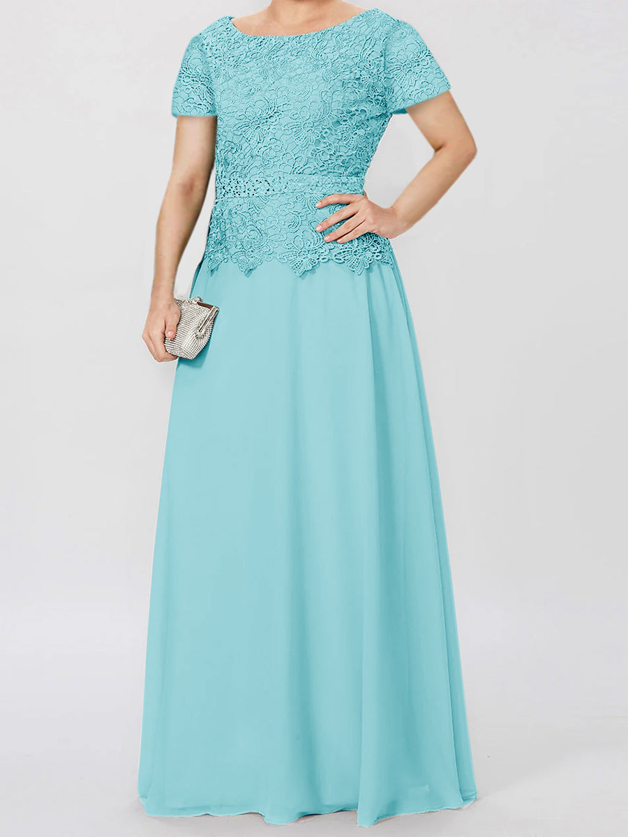 Short-Sleeve A-Line Princess Mother of the Bride Dress with Applique and Sequins