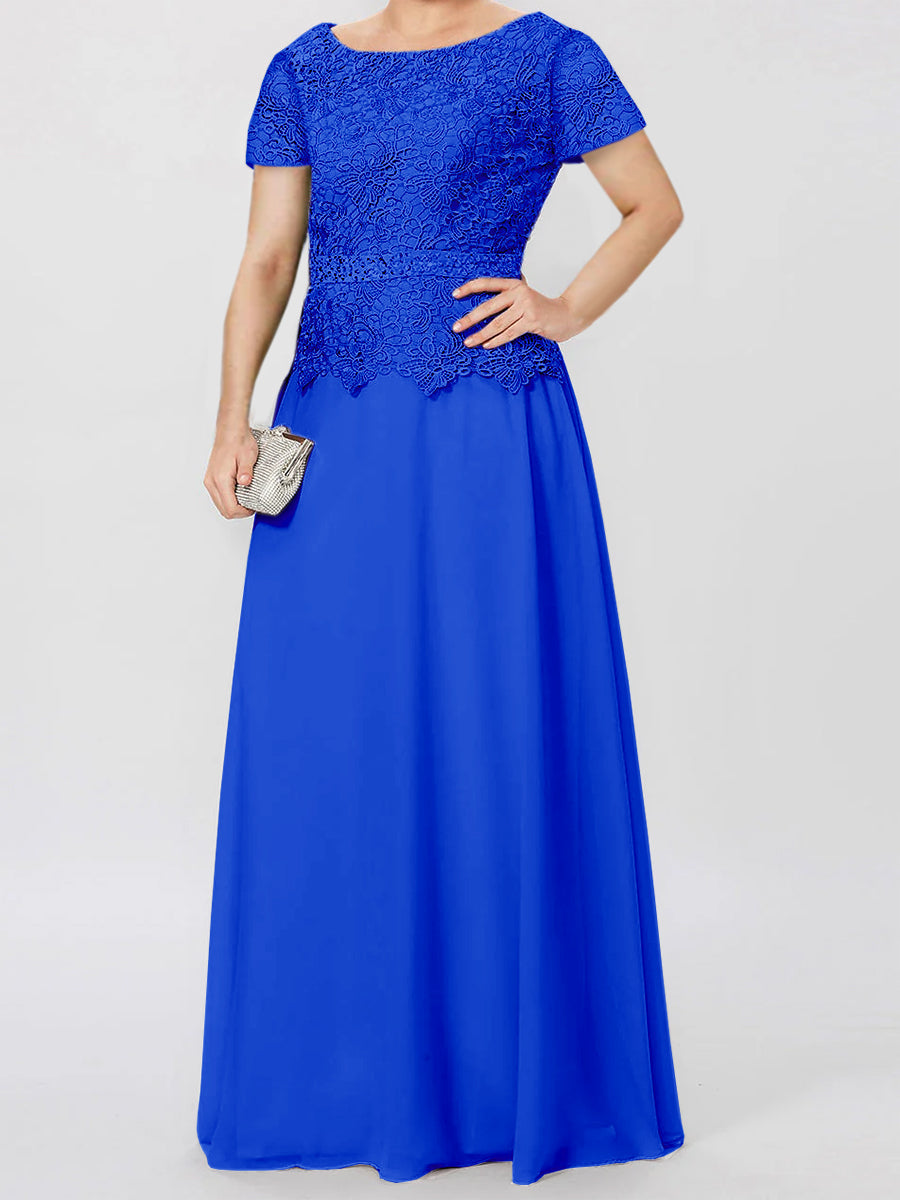 Short-Sleeve A-Line Princess Mother of the Bride Dress with Applique and Sequins