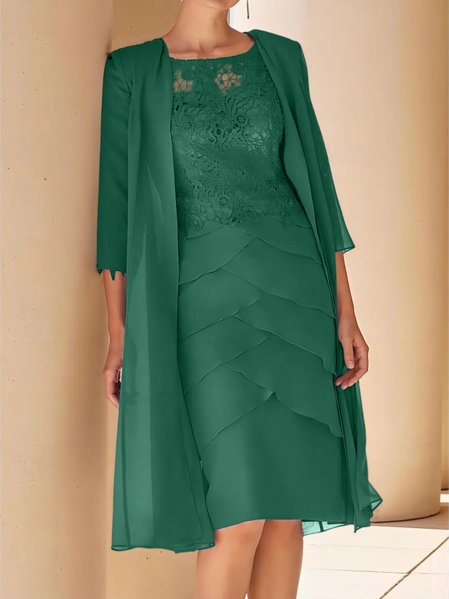 Short Sleeve Knee-Length Lace Sheath Dress for the Mother of the Bride