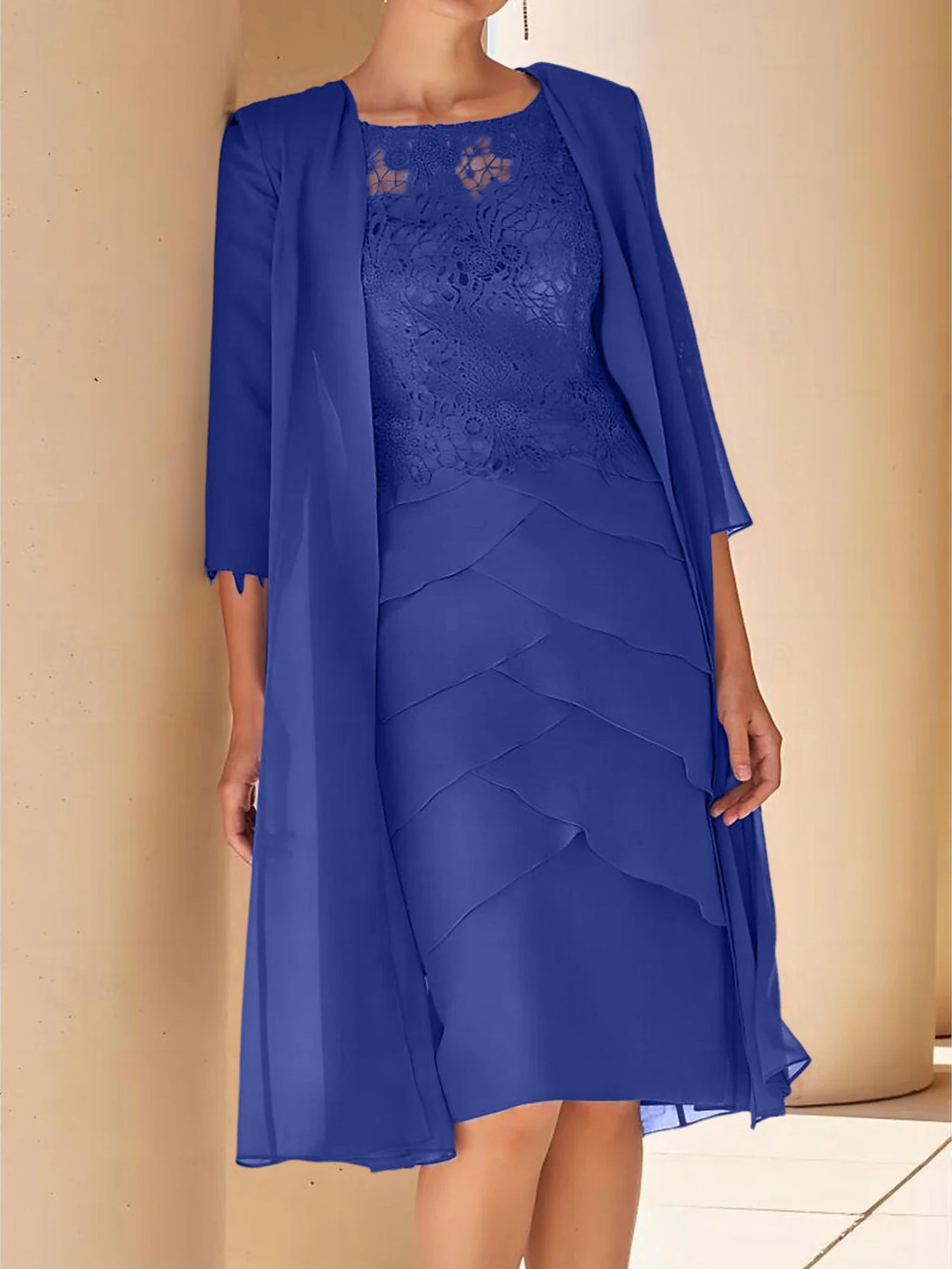 Short Sleeve Knee-Length Lace Sheath Dress for the Mother of the Bride