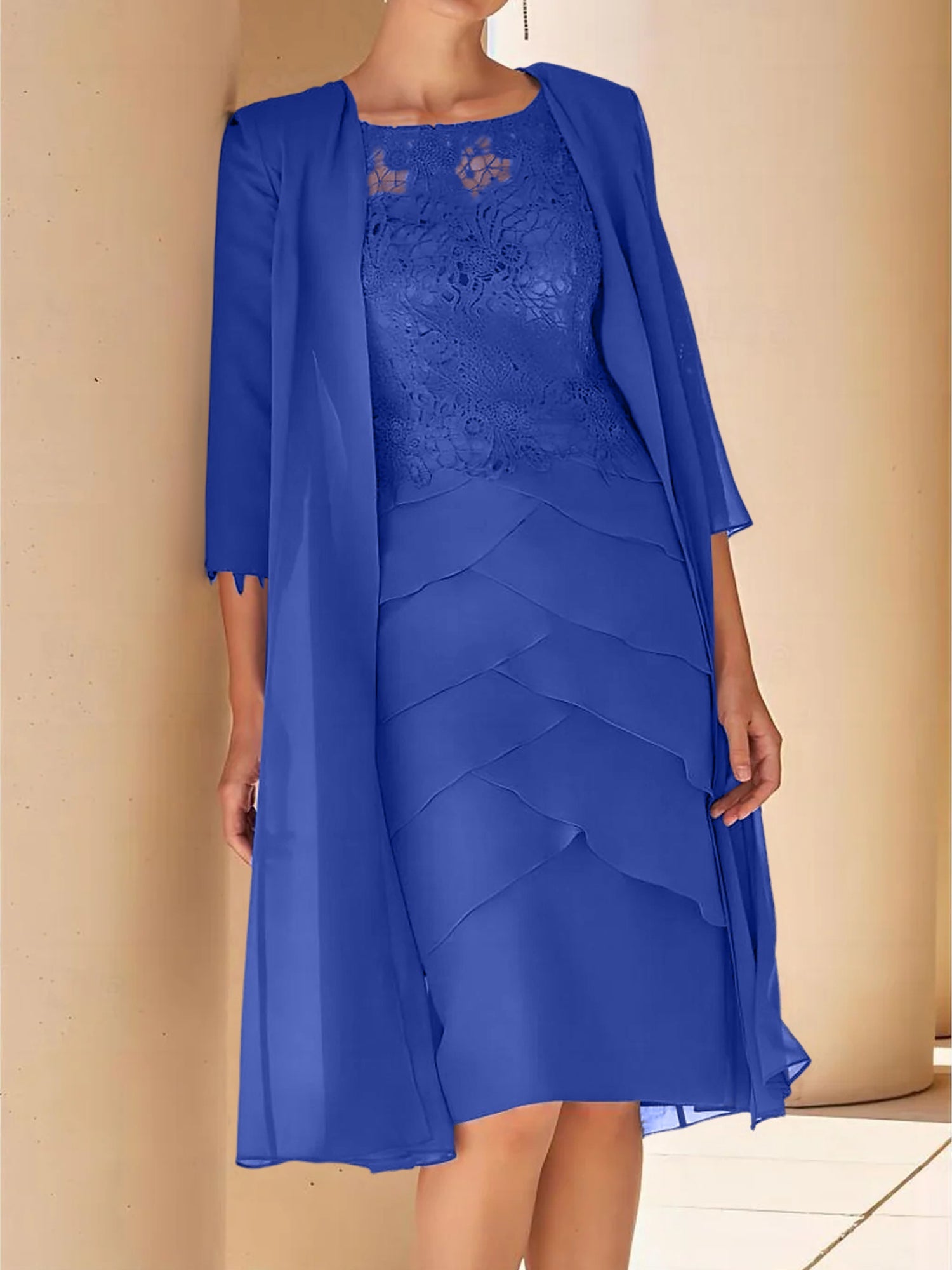 Short Sleeve Knee-Length Lace Sheath Dress for the Mother of the Bride