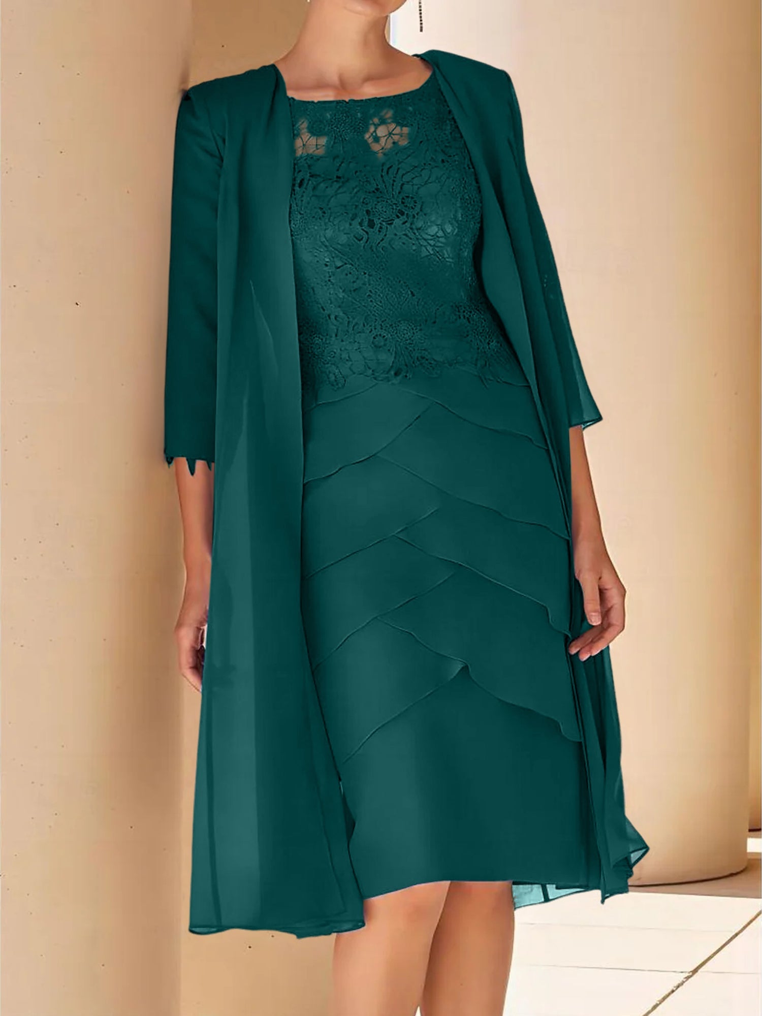 Short Sleeve Knee-Length Lace Sheath Dress for the Mother of the Bride