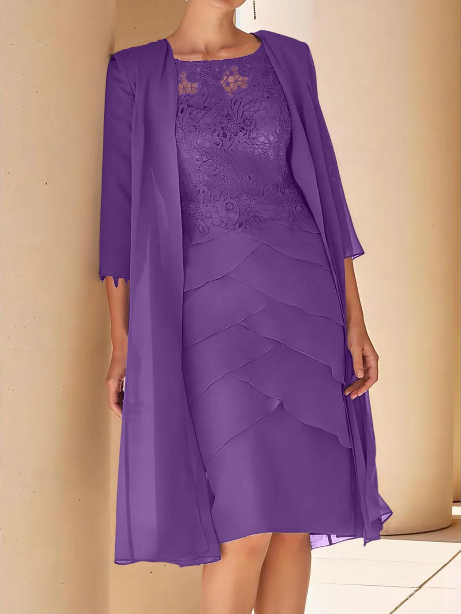 Short Sleeve Knee-Length Lace Sheath Dress for the Mother of the Bride