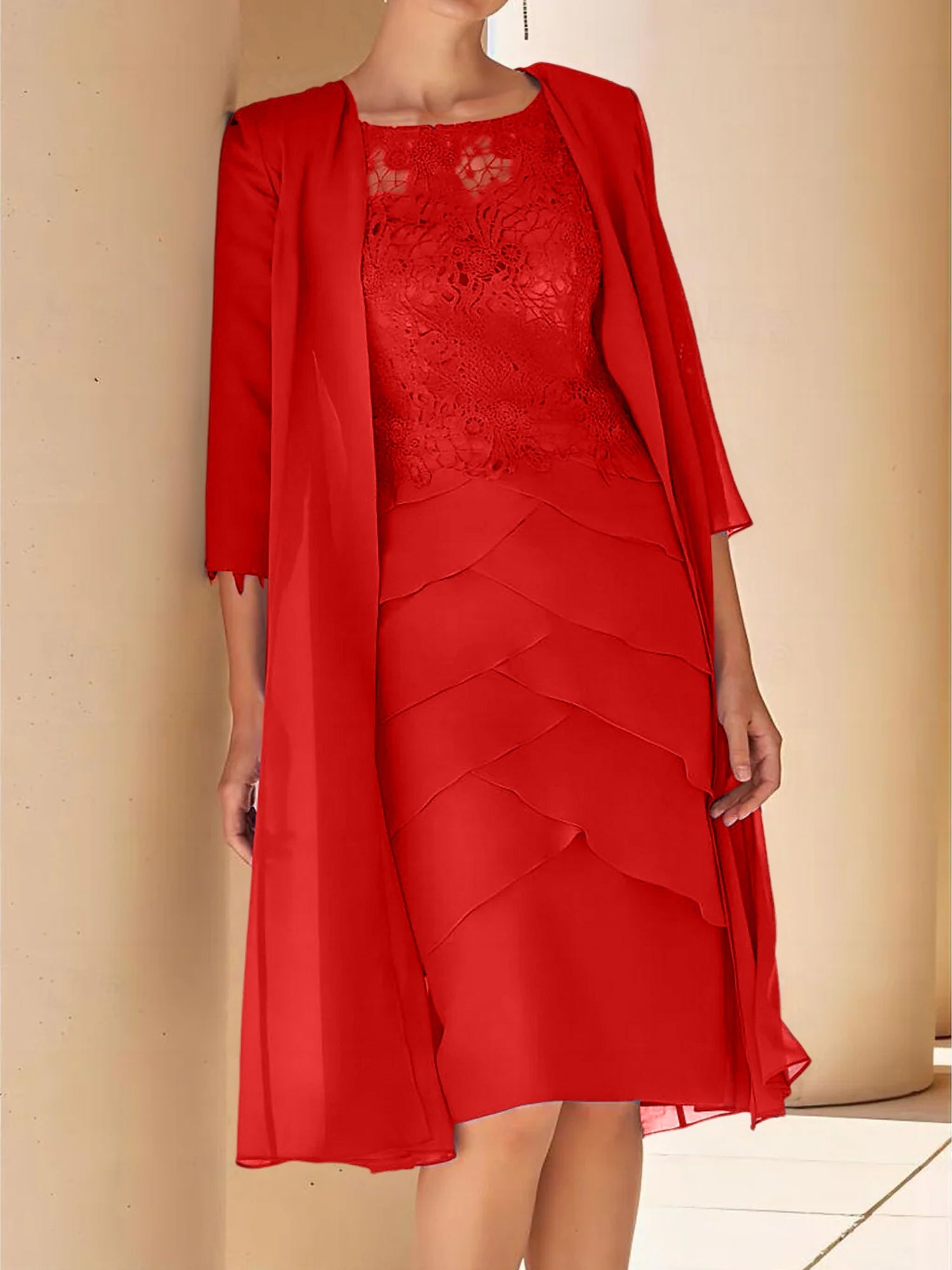 Short Sleeve Knee-Length Lace Sheath Dress for the Mother of the Bride
