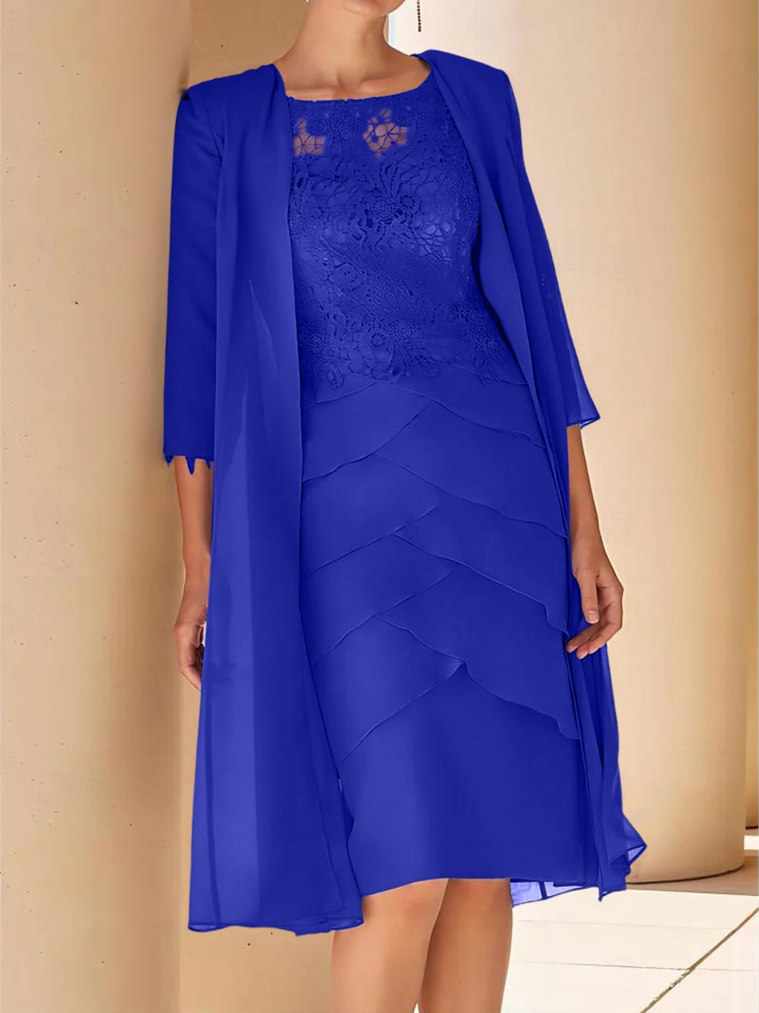 Short Sleeve Knee-Length Lace Sheath Dress for the Mother of the Bride