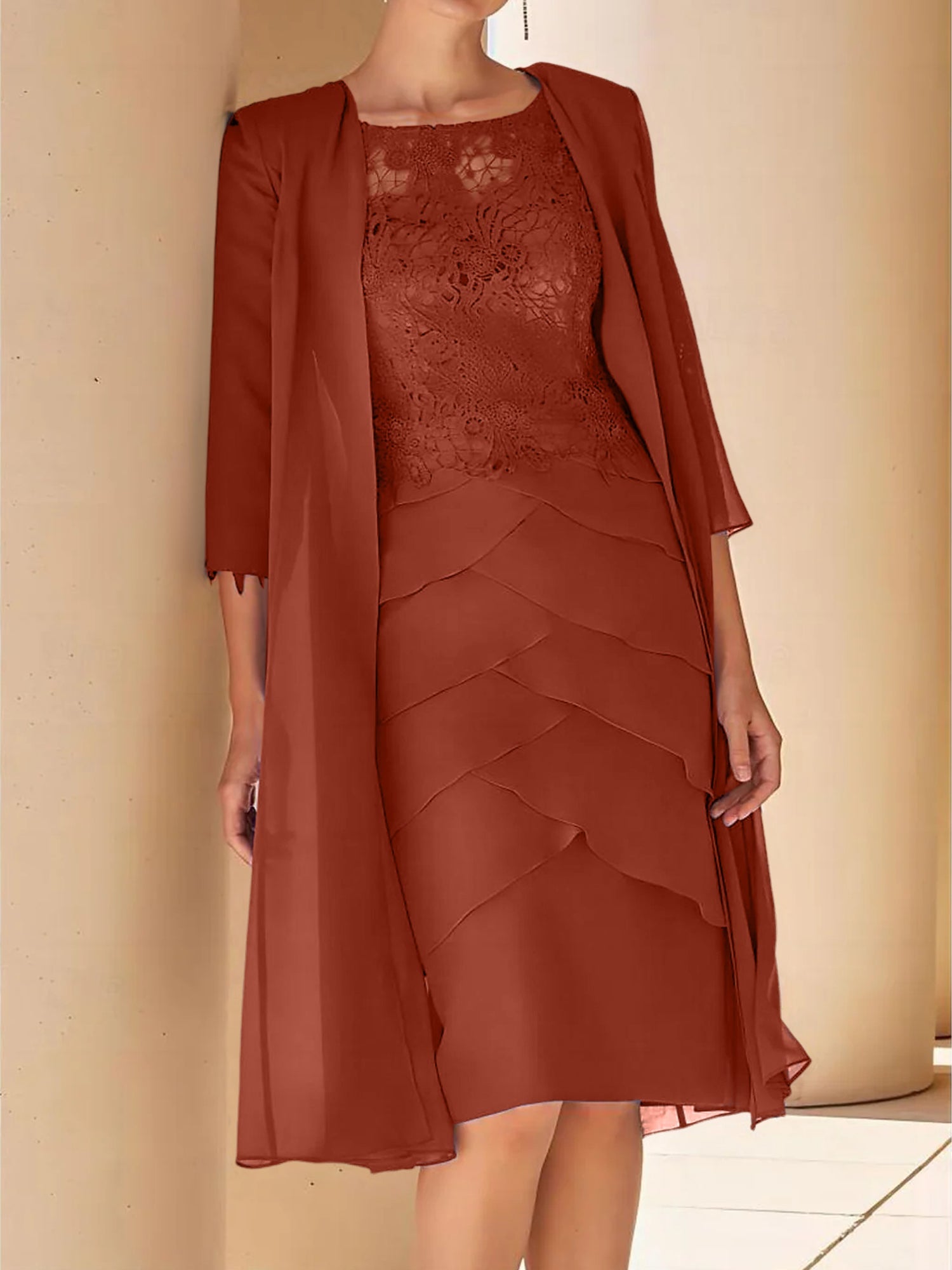 Short Sleeve Knee-Length Lace Sheath Dress for the Mother of the Bride