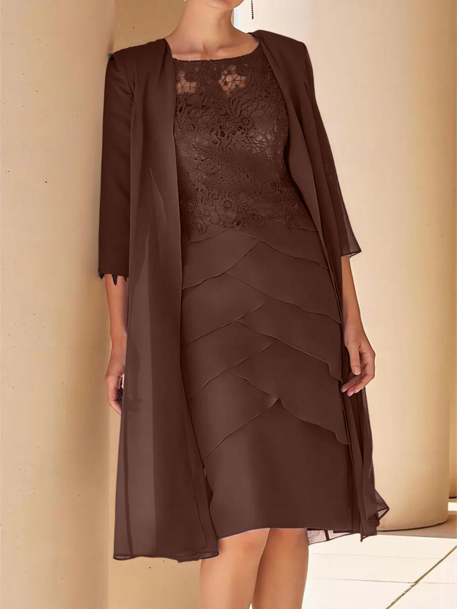 Short Sleeve Knee-Length Lace Sheath Dress for the Mother of the Bride