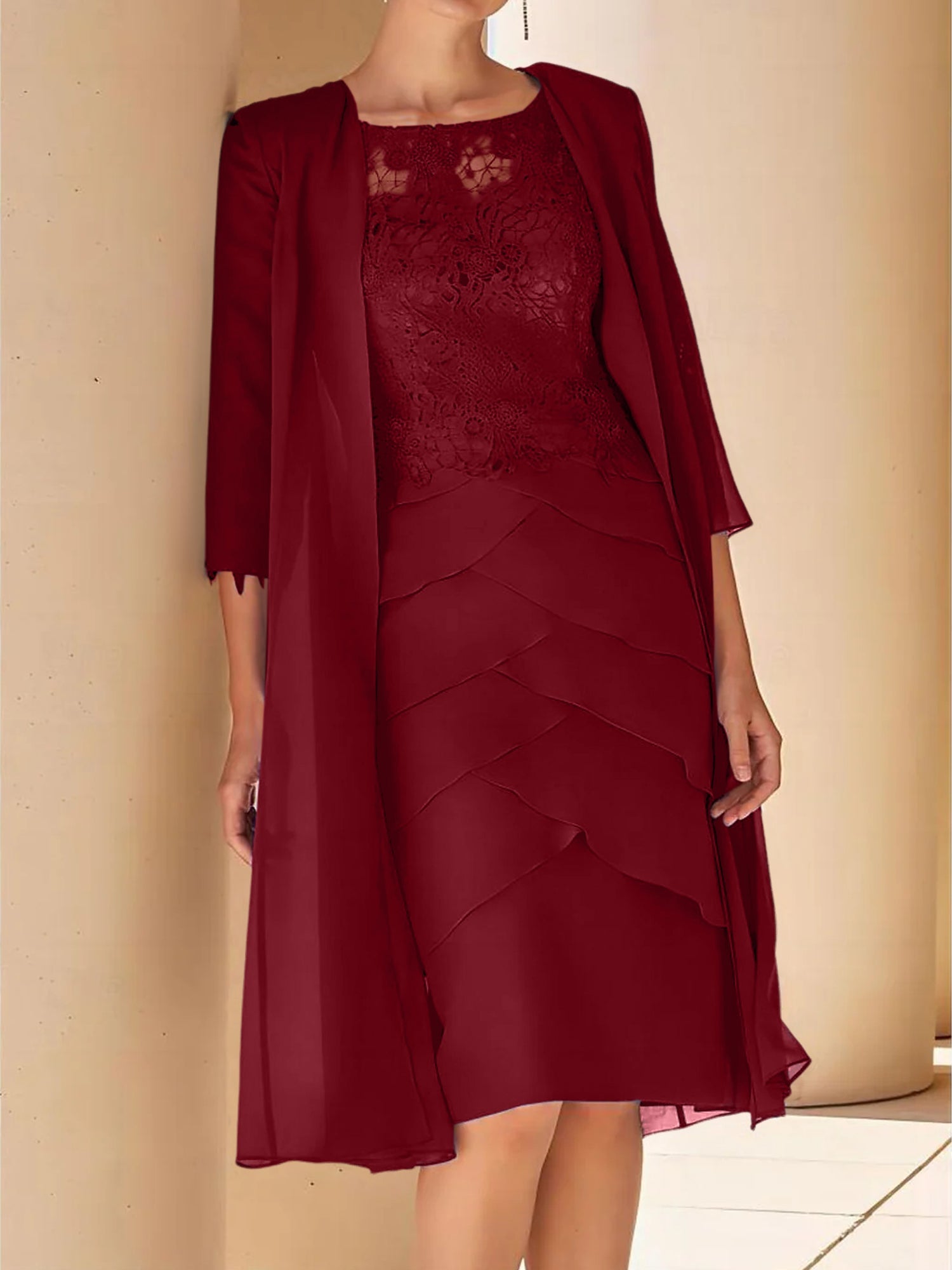 Short Sleeve Knee-Length Lace Sheath Dress for the Mother of the Bride