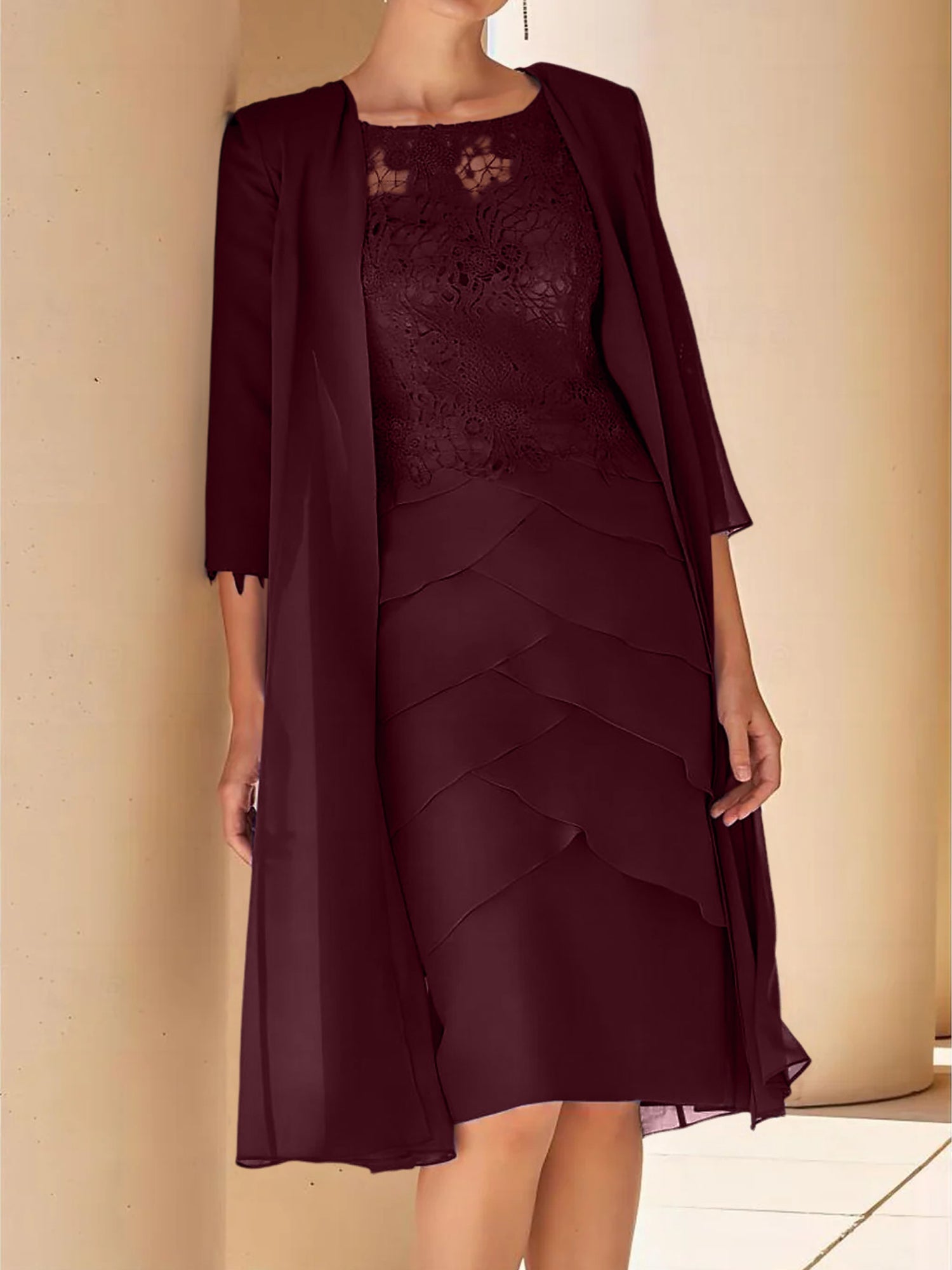 Short Sleeve Knee-Length Lace Sheath Dress for the Mother of the Bride