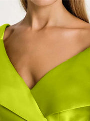 Short Sleeve V-Neck Satin A-Line Dress with Rhinestones for the Mother of the Bride