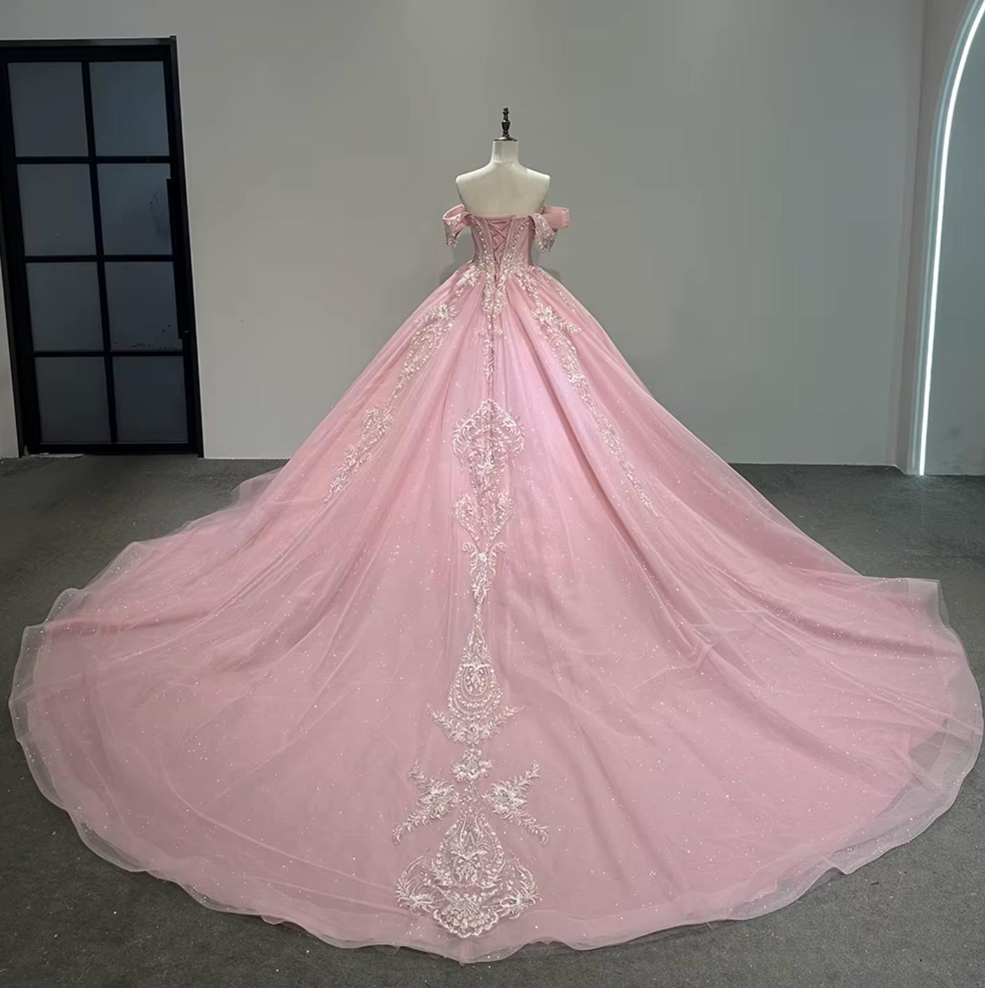 Short Sleeves Quinceanera Pink Dress Ball Gown Sweet 16 Dress