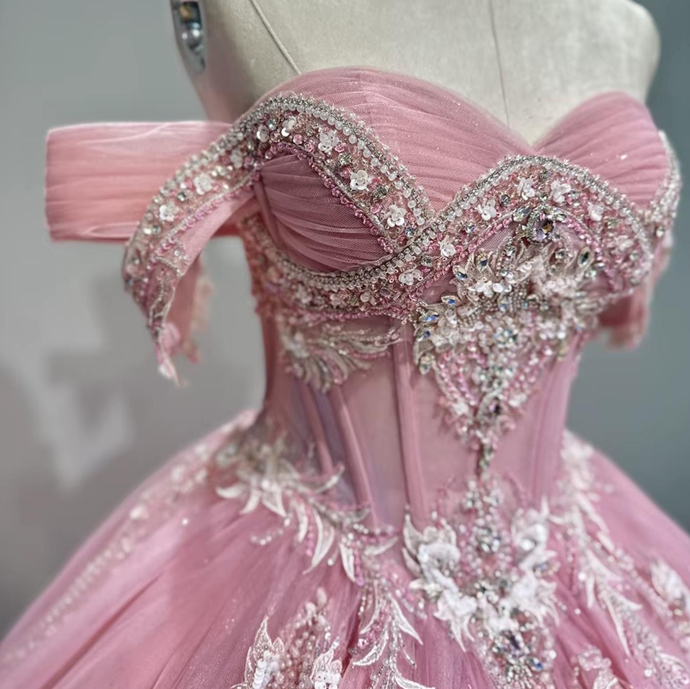 Short Sleeves Quinceanera Pink Dress Ball Gown Sweet 16 Dress