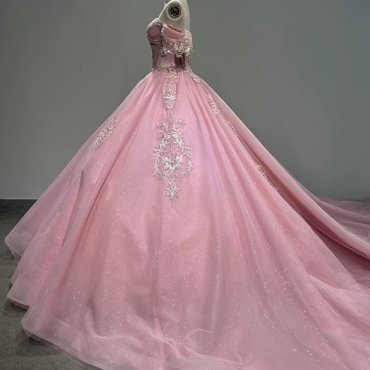 Short Sleeves Quinceanera Pink Dress Ball Gown Sweet 16 Dress