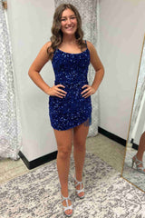 Sibyl Homecoming Dress Pretty Bodycon Shoulder straps Sequin with Tassel Short Party Cocktail Dress