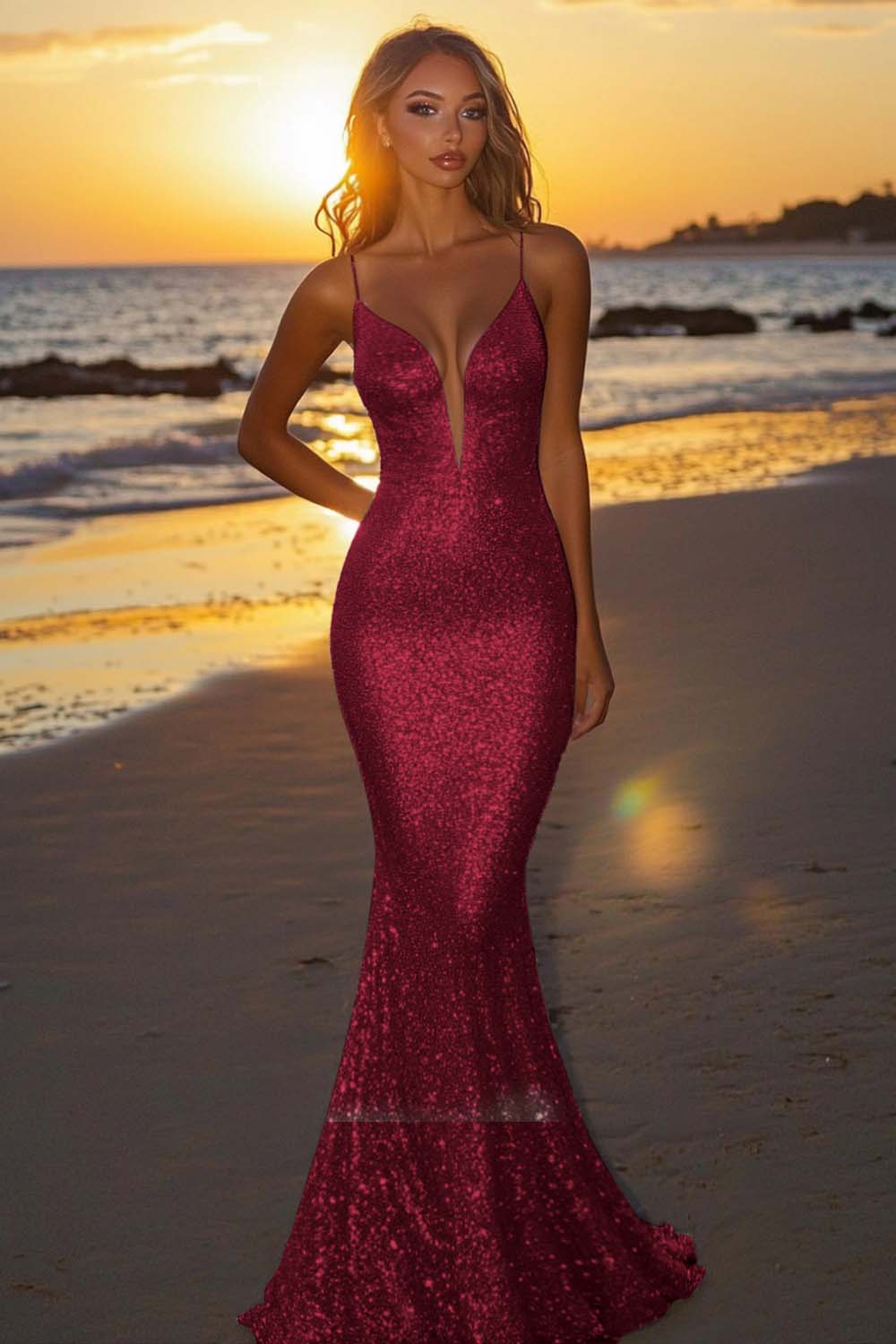 Dressystars Silver Glitter Mermaid Backless Long Prom Dress With Deep V Neck Formal Evening Gown
