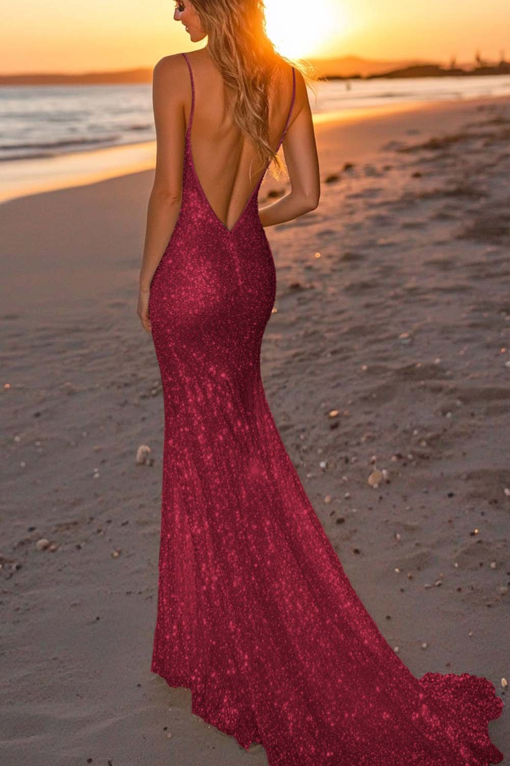 Dressystars Silver Glitter Mermaid Backless Long Prom Dress With Deep V Neck Formal Evening Gown