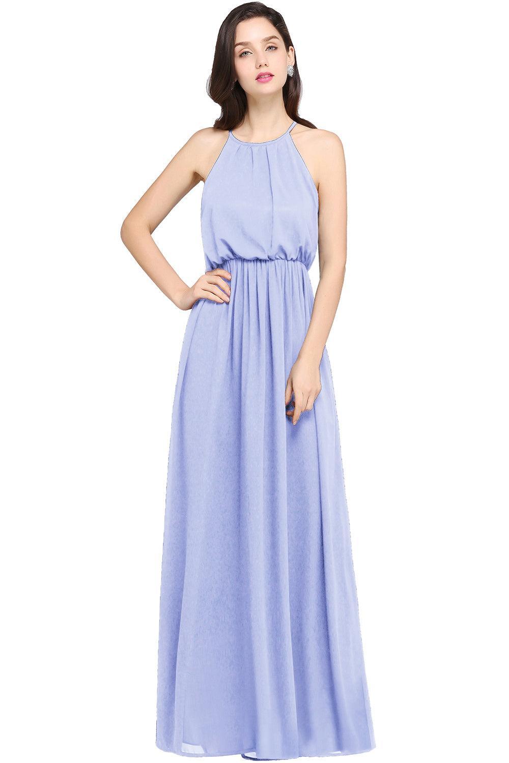 Silver Halter Neck Bridesmaid Dress Sleeveless Wedding Guest Dress